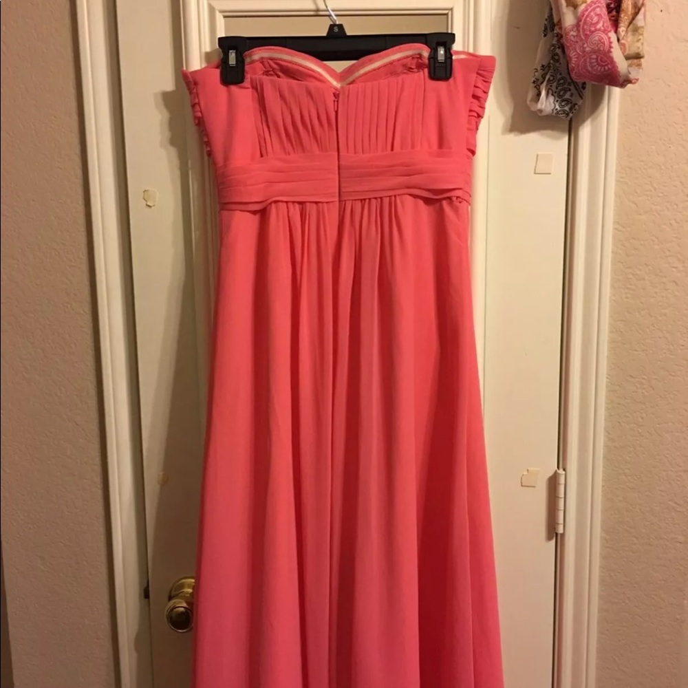 Coral bridesmaids dress.